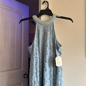Altar'd State Light Blue Lace Pearl Neckline Dress